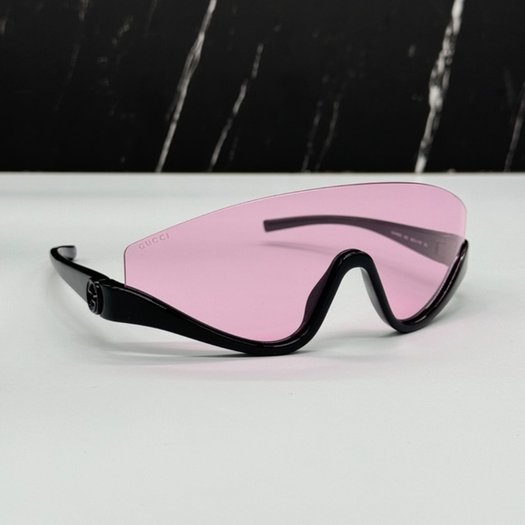 NEW GUCCI UNISEX SHIELD SUNGLASSES, GUCCI PINK BLACK EYEWEAR GUCCI - Picture 8 of 13